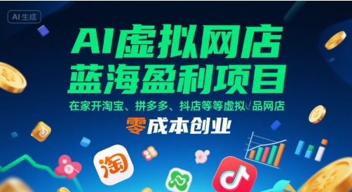 AI虚拟网店蓝海盈利项目，在家开淘宝、拼多多、抖店等虚拟品网店，零成本创业-清风