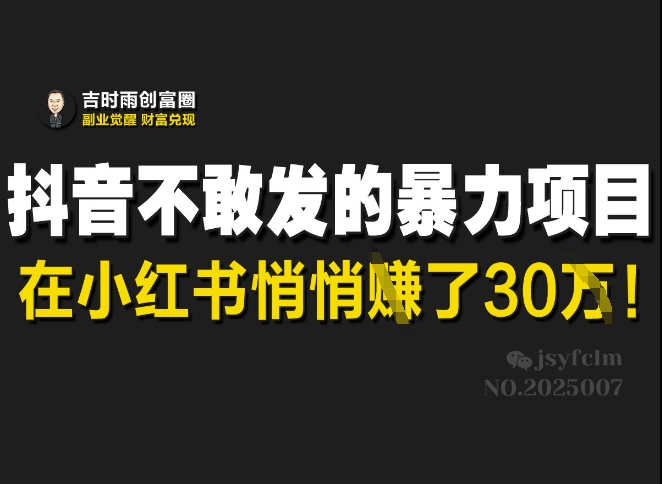 抖音不敢发的暴利项目，在小红书悄悄挣了30W-清风