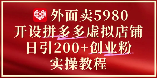 外面卖5980开设拼多多虚拟店铺：单日引流200+创业付费粉实战教程-清风