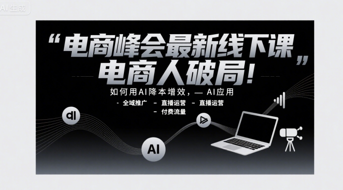 电商峰会最新线下课，电商人破局，如何用AI降本增效，AI应用-全域推广-直播运营-付费流量-清风