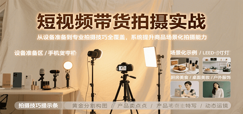 短视频带货拍摄实战，从设备准备到专业拍摄技巧全覆盖，系统提升商品场景化拍摄能力-清风