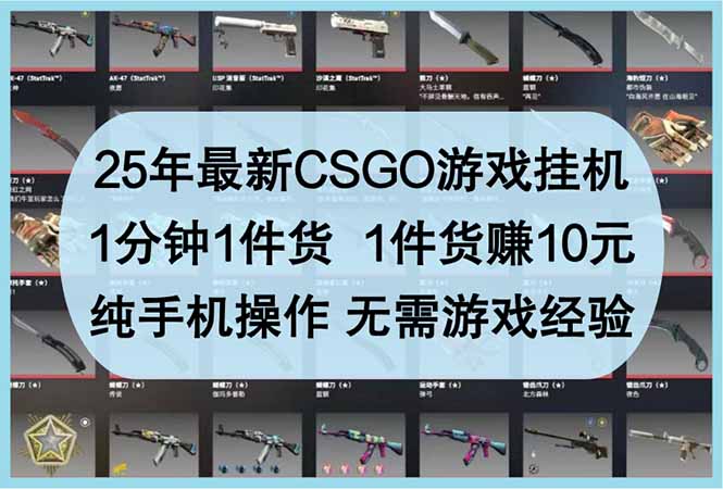 25年最新CSGO游戏挂机，1分钟1件货，1件货赚10元 纯手机操作 无需游戏经验-清风