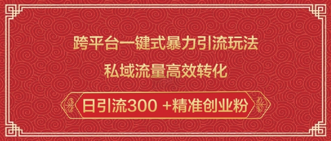 跨平台一键式暴力引流玩法，私域流量高效转化日引流300 +精准创业粉-清风