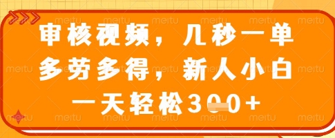 审核视频，几秒一单，多劳多得，新人小白一天轻松3张【揭秘】-清风