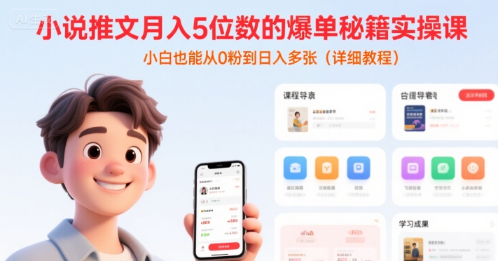 小说推文月入5位数的爆单秘籍实操课，，小白也能从0粉到日入多张(详细教程)-清风