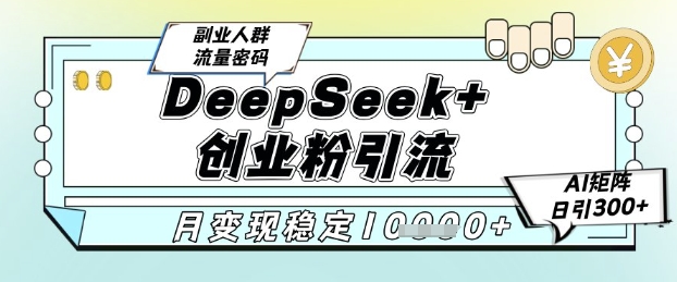 DeepSeek+创业粉精准引流，全新分享课4.0玩法，AI矩阵日引300+，多种变现方式，稳定月入1W-清风