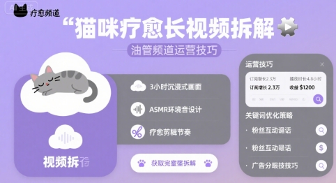 猫咪疗愈长视频拆解 &油管频道运营技巧-清风