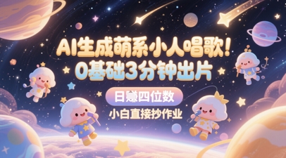 AI生成萌系小人唱歌，0基础3分钟出片，28个作品涨粉8.9W，单条最高19W赞，日入四位数，小白直接抄作业-清风