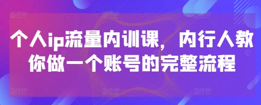 个人ip流量内训课，内行人教你做一个账号的完整流程-清风
