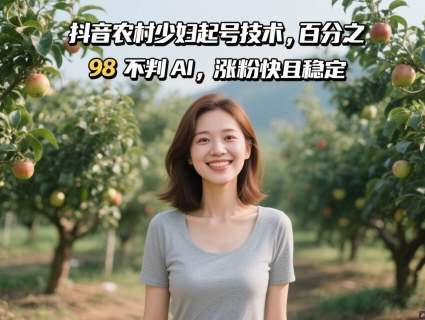 抖音农村少妇起号技术，百分之98不判AI，涨粉快且稳定-清风