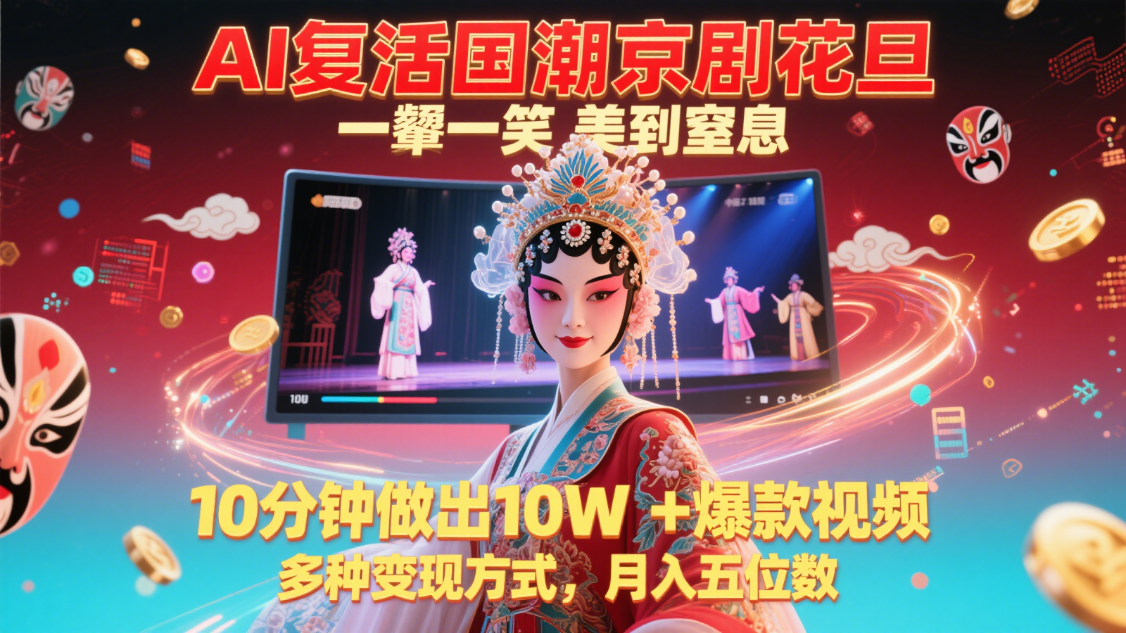 AI复活国潮京剧花旦，一颦一笑美到窒息，10分钟做出10W+爆款视频，多种变现方式-清风