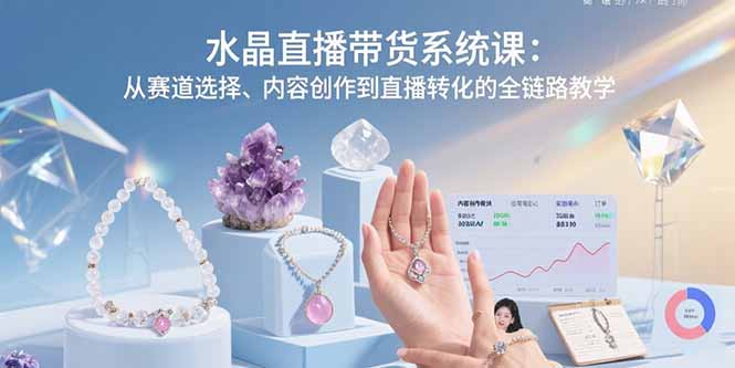 水晶直播带货系统课：从赛道选择、内容创作到直播转化的全链路教学-清风