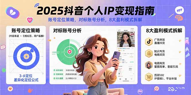 2025抖音个人IP变现指南，账号定位策略，对标账号分析，8大盈利模式拆解-清风