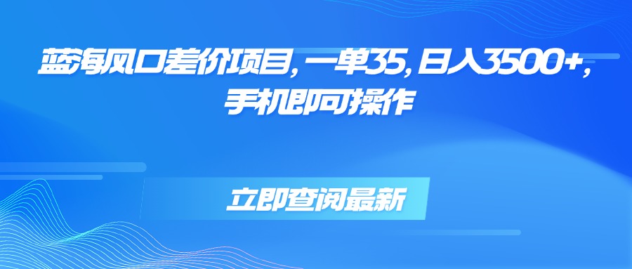 蓝海风口差价项目，一单35，日入3500+，手机即可操作-清风