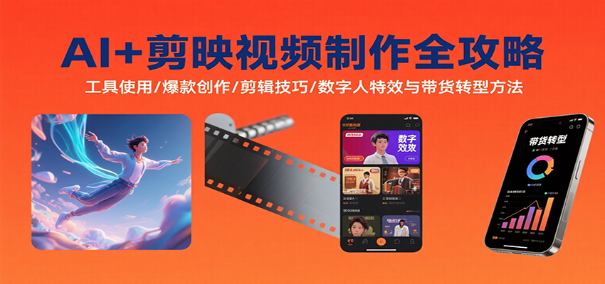 AI+剪映视频制作全攻略：工具使用/爆款创作/剪辑技巧/数字人特效与带货转型方法-清风