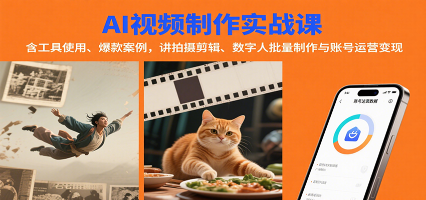 AI视频制作实战：含工具使用、爆款案例，讲拍摄剪辑、数字人批量制作与账号运营变现-清风