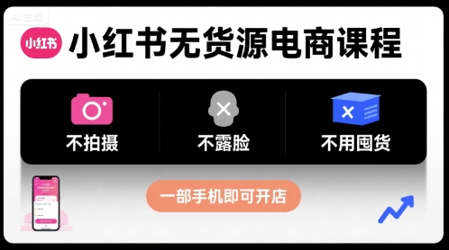 小红书无货源电商课程，不拍摄不露脸不用囤货，一部手机即可开店-清风