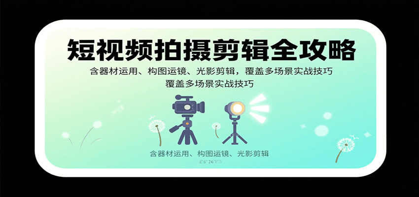 短视频拍摄剪辑全攻略：含器材运用、构图运镜、光影剪辑，覆盖多场景实战技巧-清风