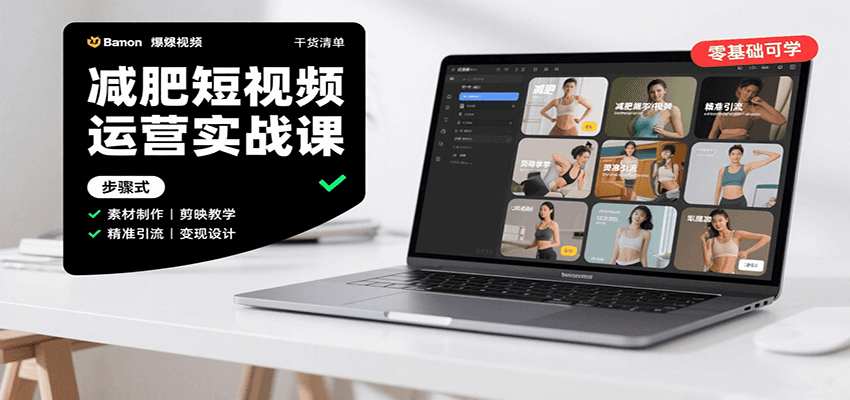 减肥短视频运营实战课：含素材制作、剪映教学，讲精准引流、变现设计与内容模板技巧-清风