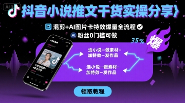 抖音小说推文干货实操分享，混剪+AI图片卡特效爆量全流程，0粉丝0门槛可做-清风