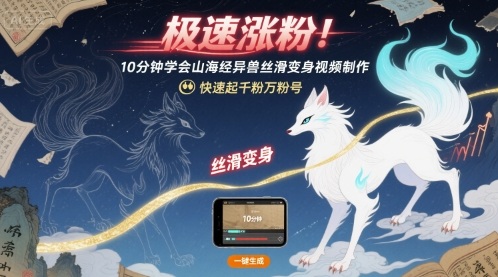 极速涨粉！10分钟学会山海经异兽丝滑变身视频制作，快速起千粉万粉号-清风