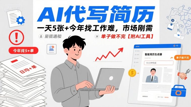 AI代写简历，一天5张+今年找工作难，市场刚需，单子做不完【附AI工具】-清风