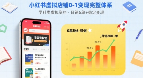 小红书虚拟店铺0-1变现完整体系：卖学科类虚拟资料，一天6张+，很稳定【已完结】-清风
