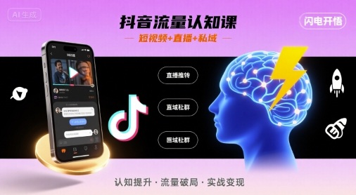 抖音流量认知课，短视频+直播+私域，认知提升，闪电开悟-清风