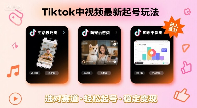 Tiktok中视频最新起号玩法，想要日入百刀，做好这几个赛道就可以了-清风