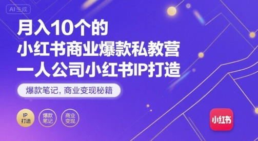 月入10个的小红书商业爆款私教营，一人公司小红书IP打造，爆款笔记，商业变现秘籍-清风