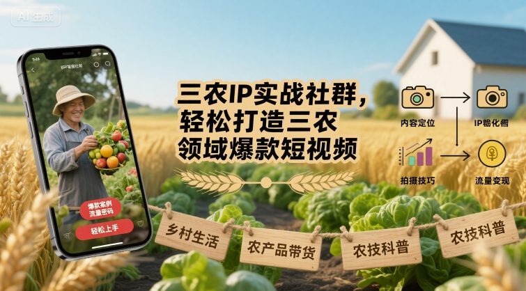 三农IP实战社群，轻松打造三农领域爆款短视频-清风