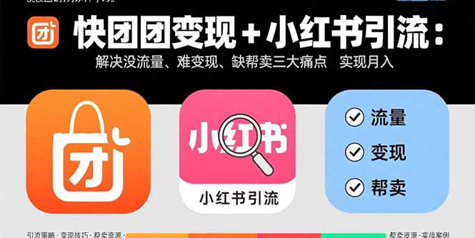 快团团变现+小红书引流：解决没流量、难变现、缺帮卖三大痛点 实现月入3w+-清风