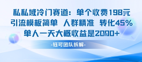 私域冷门赛道单个收费198米引流模板简单人群精准 45%的转化率单人一天大概收益多张-清风