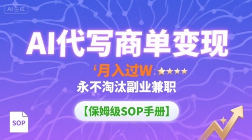 AI代写商单变现，月入过W，永不淘汰副业兼职【保姆级SOP手册】-清风