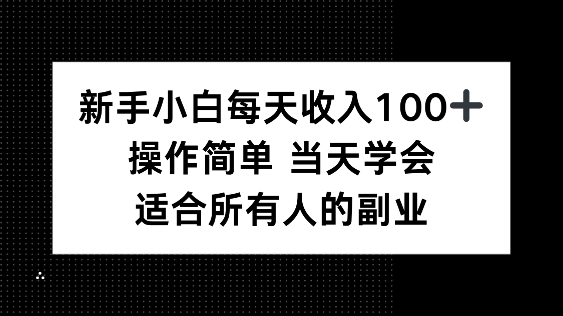 新手小白每天收入100+，操作简单 当天学会 ，适合所有人的副业-清风