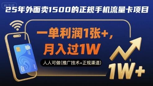25年外面卖1500的正规手机流量卡项目，一单利润1张+，月入过1W，人人可做(推广技术+正规渠道)【揭秘】-清风