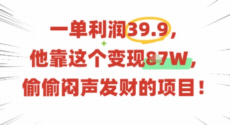 一单利润39.9，有人靠这个变现几十个，偷偷闷声发财的项目-清风