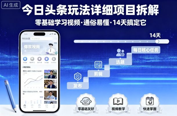 今日头条玩法详细项目拆解，零基础学习视频 通俗易懂 14天搞定它-清风