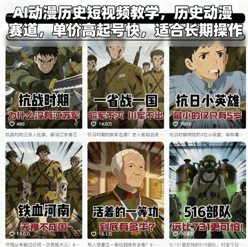 AI动漫历史短视频教学，历史动漫赛道，单价高起号快，适合长期操作-清风