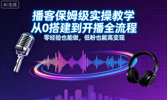 播客保姆级实操教学，从0搭建到开播全流程，零经验也能做，低粉也能高变现-清风