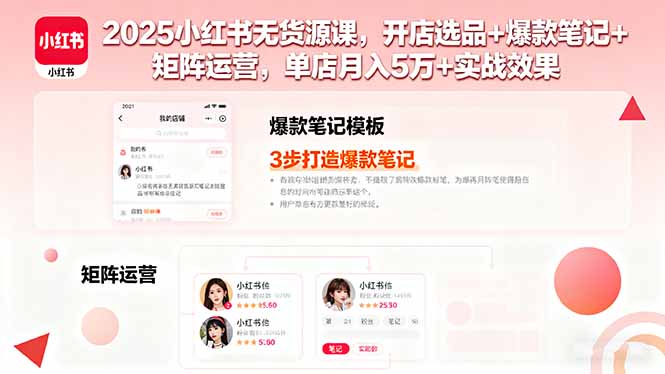 2025小红书无货源课，开店选品+爆款笔记+矩阵运营，单店月入5万+实战效果-清风