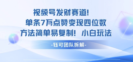 视频号发财赛道单条7W点赞变现四位数方法简单易复制小白玩法-清风