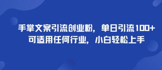 手掌文案引流创业粉，单日引流100+，可适用任何行业，小白轻松上手-清风