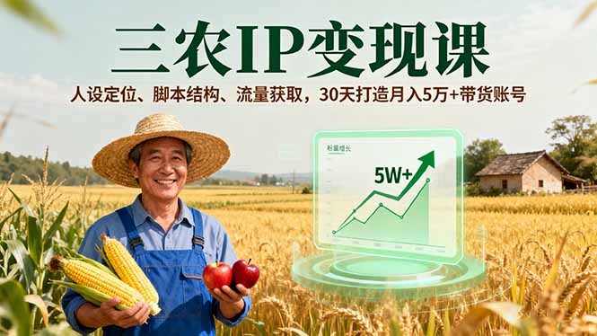 三农IP变现课，人设定位、脚本结构、流量获取，30天打造月入5万+带货账号-清风