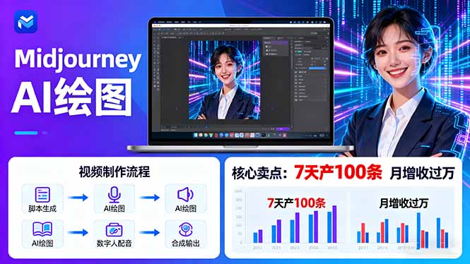 AI绘图照片开口说话视频制作：Midjourney+数字人，7天产100条月增收过万-清风