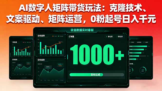 AI数字人矩阵带货玩法：克隆技术、文案驱动、矩阵运营，0粉起号日入千元-清风
