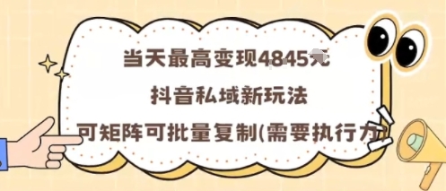 当天最高变现1k+，抖音私域新玩法，可矩阵可批量复制-清风