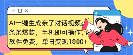 AI一键生成亲子对话视频，条条爆款，一部手机即可操作，单日变现数张-清风
