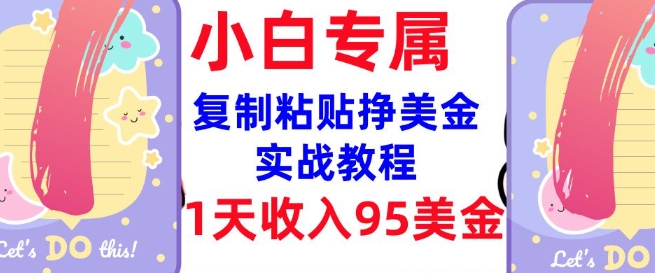 复制粘贴挣美金，0门槛，1天收入95美刀，3分钟学会，内部教程(首次公开)-清风
