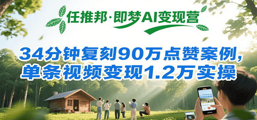 任推邦·即梦AI变现营，34分钟复刻90万点赞案例，单条视频变现1.2万实操-清风
